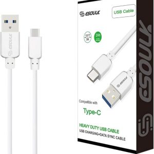 Esoulk - 10 ft Round Cable for Type-C 2A - White